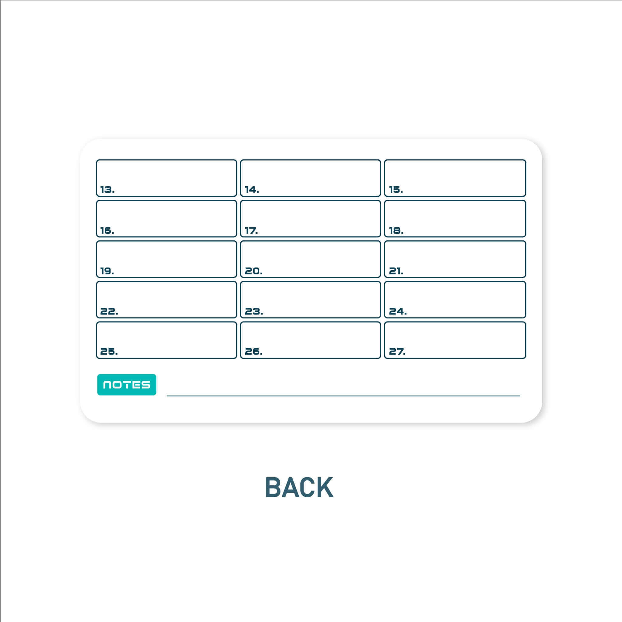 Back view of a stonecard featuring numbered sections for seed phrase storage.