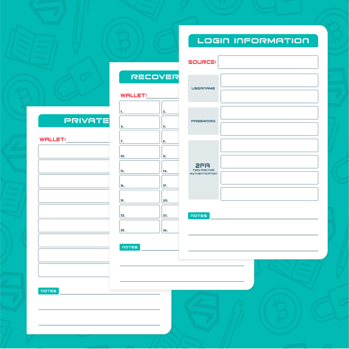 Stonebook recovery phrase page with blank numbered boxes