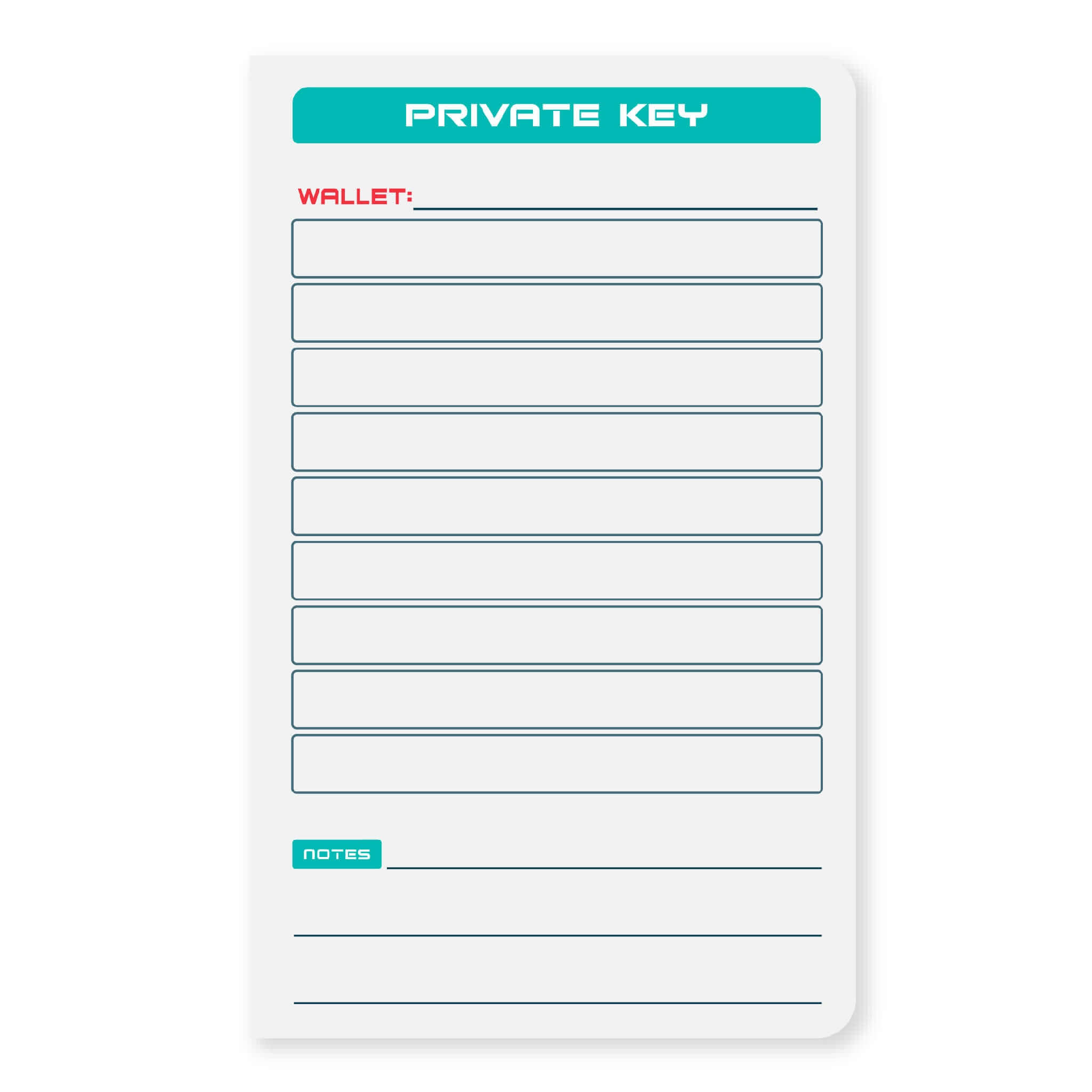 Private key page in the shieldfolio stonebook waterproof seed phrase notebook