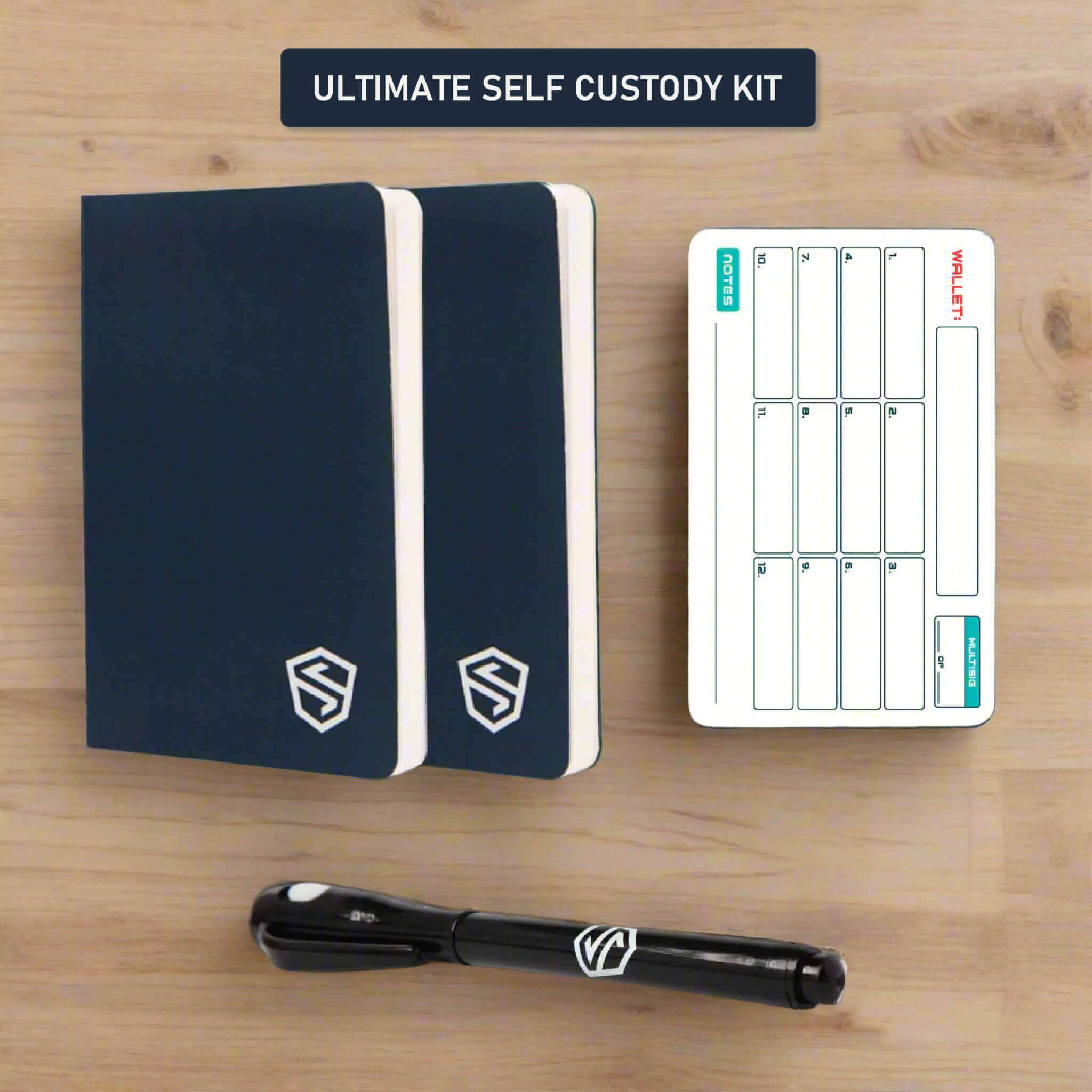 Stonebooks, seed phrase storage cards, and invisible ink ghost pen.