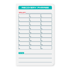 Recovery phrase storage sheet for cryptocurrency wallets, designed to keep your crypto secure and organized.