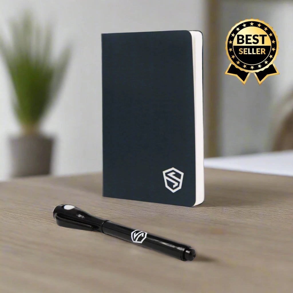 Shieldfolio Stonebook seed phrase notebook and ghost pen to backup your crypto wallet secret seed phrases with invisible ink