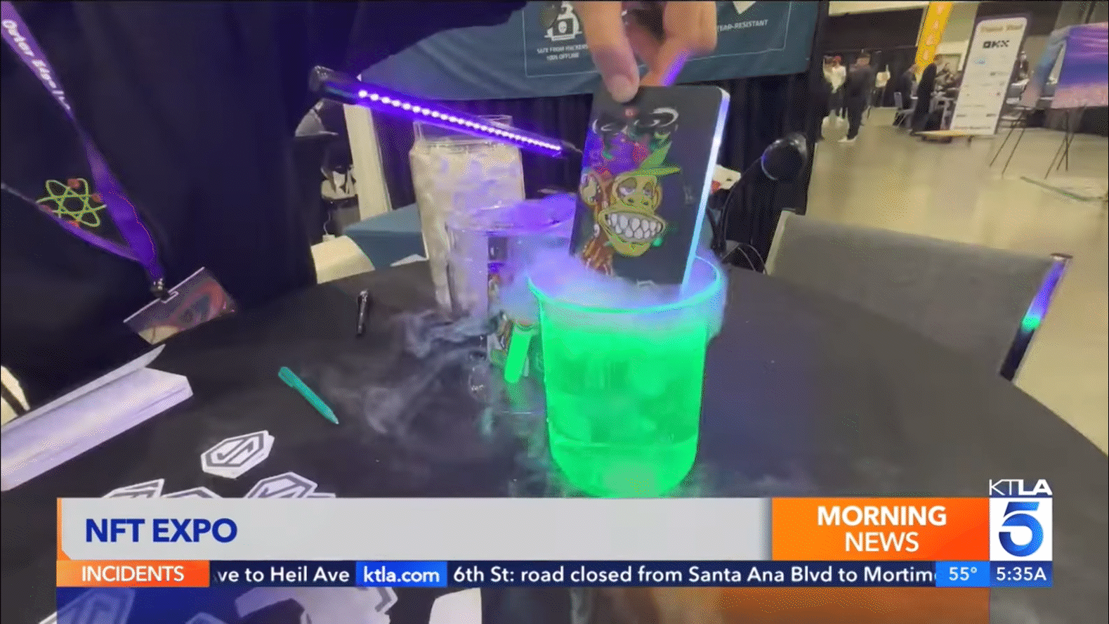 Stoniebook rising from the Green swamp serum at NFTLA Outeredge LA Expo on the KTLA 5 news