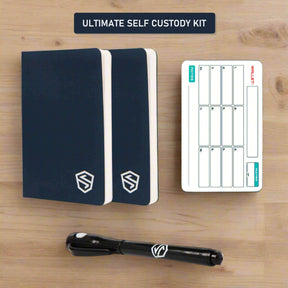 Stonebooks, seed phrase storage cards, and invisible ink ghost pen. 