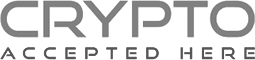 Crypto accepted here logo in light grey font color.