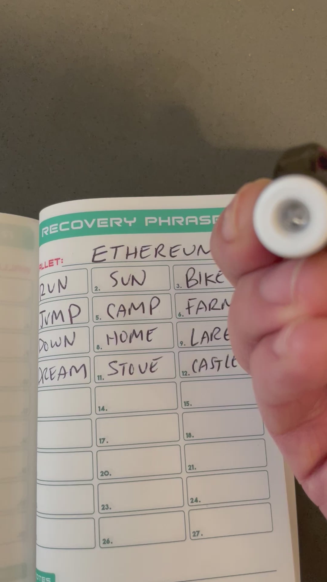Demonstration of the ghost pen revealing invisible ink text with the built in UV light on the stonebook. Great way to hide ethereum seed phrases